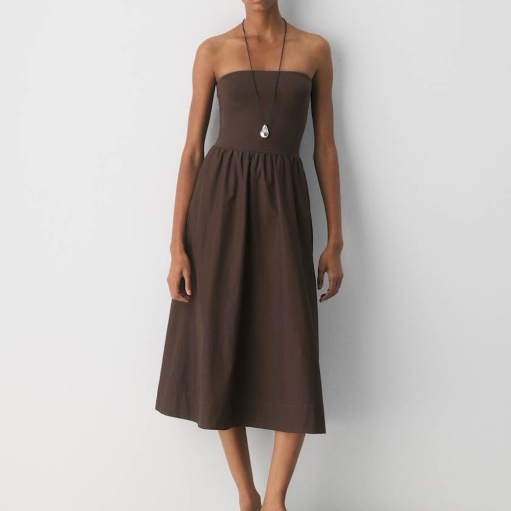 NEW Naked Zebra Tube Top Midi Dress in Dark Brown Strapless Sz SMALL - Picture 6 of 11